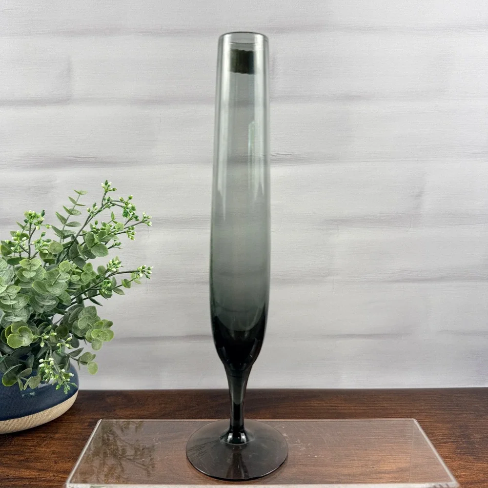 Randsfjord Glass Norway Hand Blown Smoke Gray Bud Vase Scandinavian